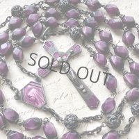 紫のエナメルとガラスビーズのシルバーロザリオ