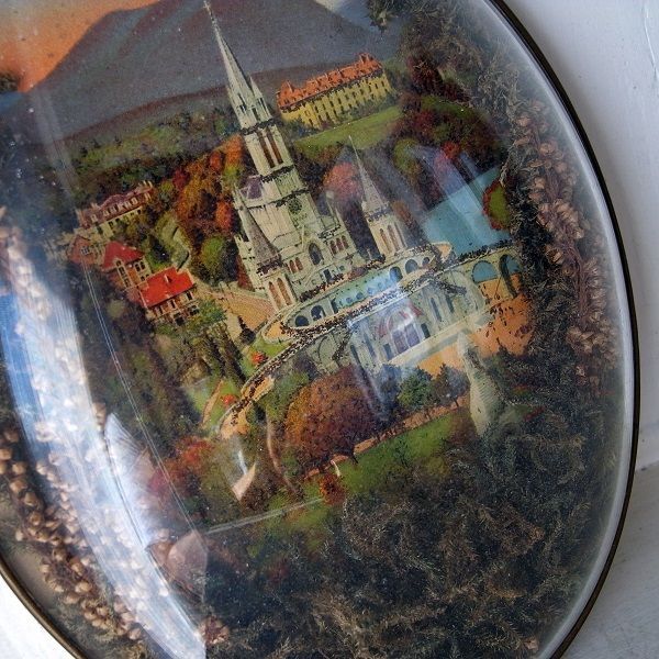 画像: ルルドの風景のアンティークガラスフレーム