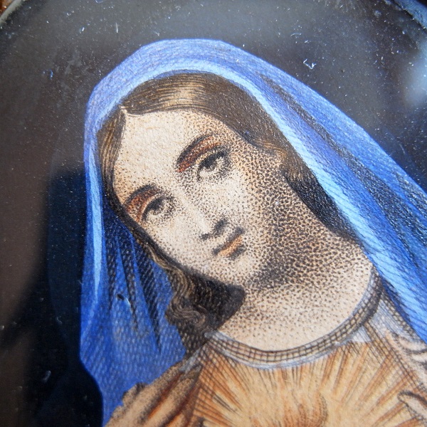 画像: 聖母マリアのアンティークガラスフレーム