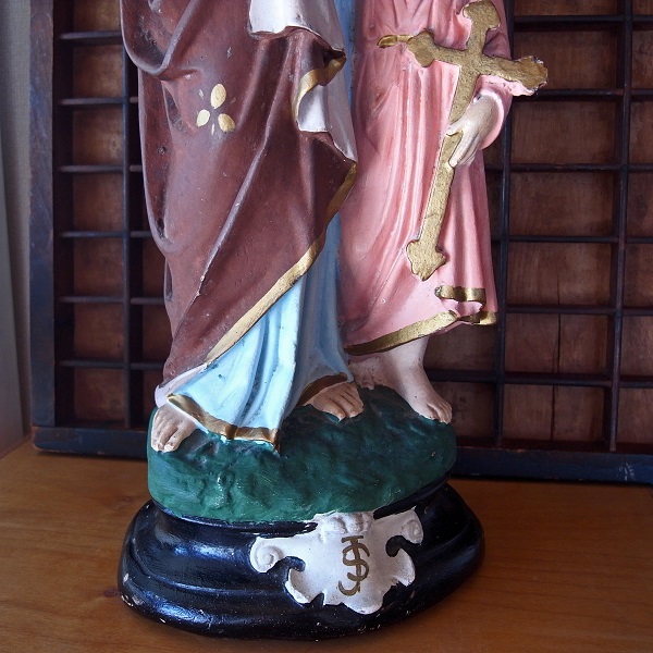 アンティークの幼子イエスと聖父ヨセフ像 - Eggplant