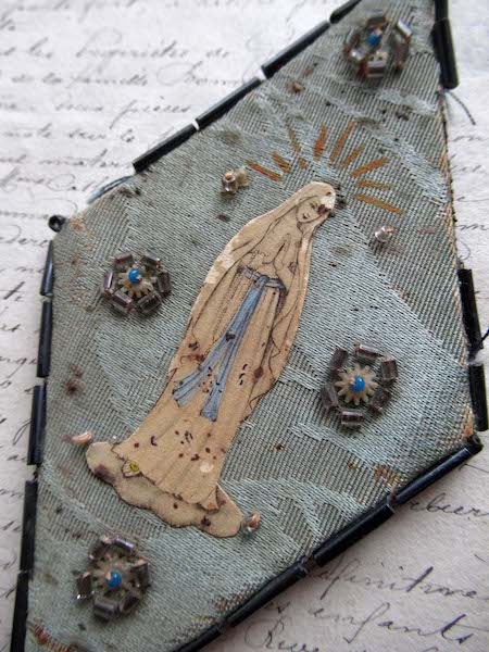 画像: 聖母とイエスの御心の布製メダイ2点セット