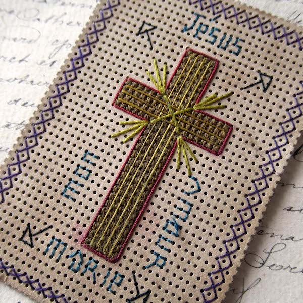御心と十字架刺繍の2点セット - Eggplant